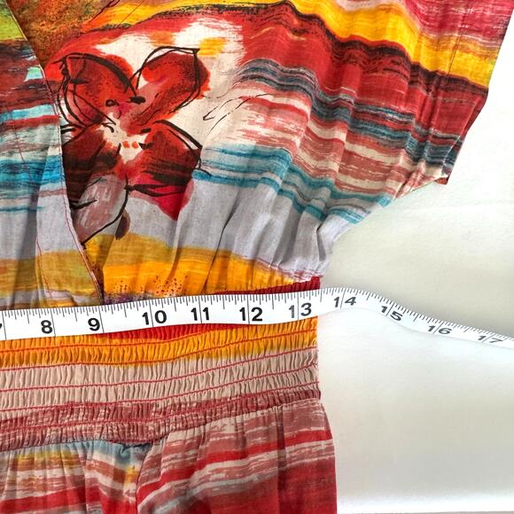 Phool Wms S Colorful Vivid Striped Smocked Maxi Dress Boho Fun Full Skirt - Picture 10 of 11